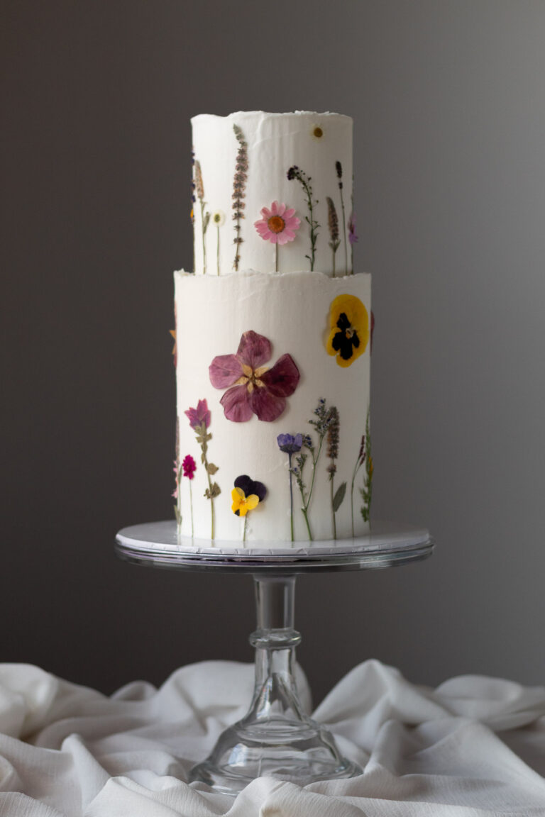Tall 2 tier wildflower wedding cake