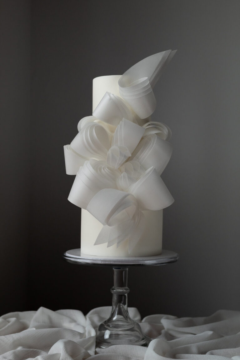 3 tier wafer paper whorls wedding cake