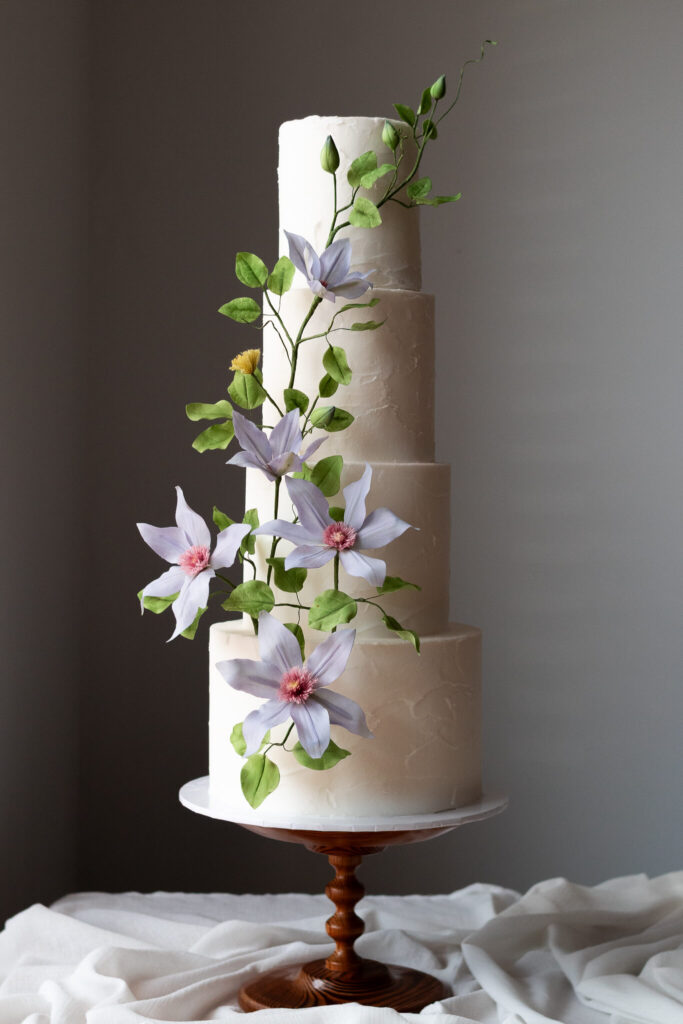 4 tier sugar clematis wedding cake
